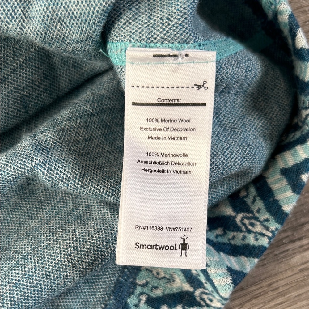 Smartwool Merino 250 Woman’s Quarter Zip Turtleneck Sweater Geometric Teal Aqua - Picture 6 of 8